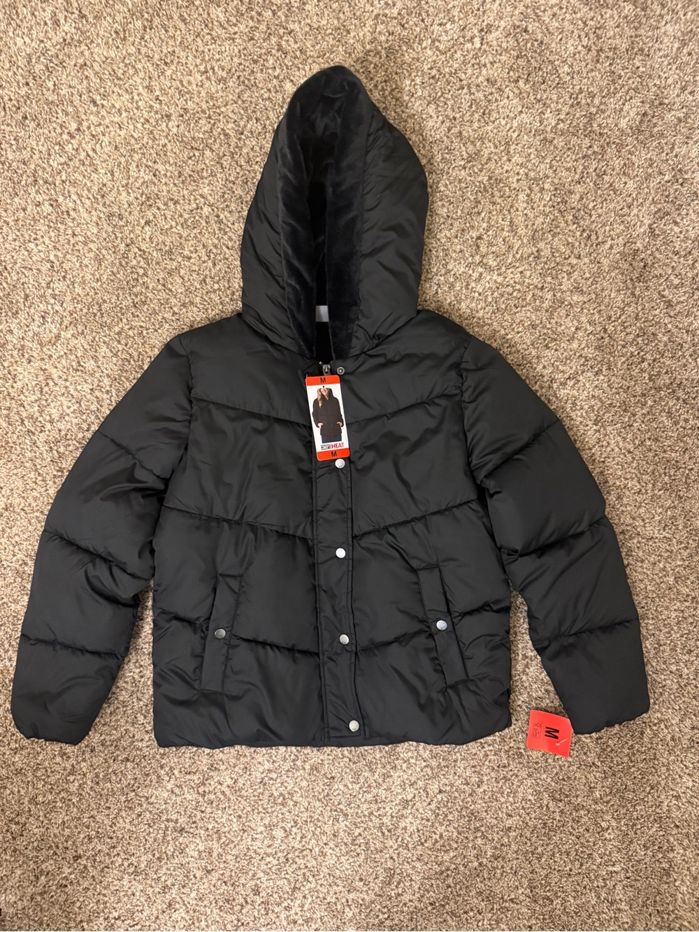 NWT 32 Degree Heat Women’s Black Hooded Puffer Jacket
